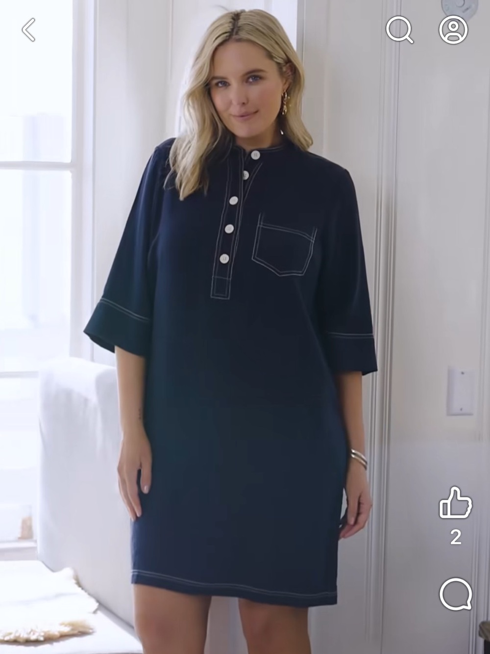 J. Jill Navy Tunic Dress with Contrast Stitching Petite XS